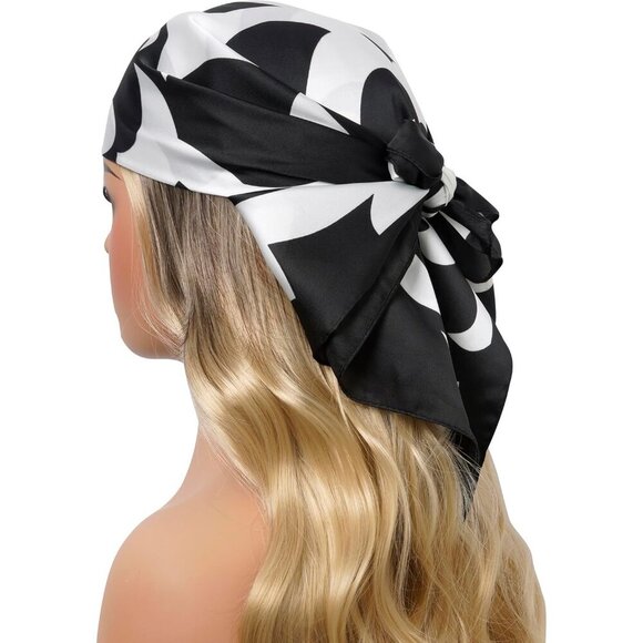 Women Big Flower Headscarf Satin Bandana Pattern Polyester Breathable Scarves - Picture 3 of 7